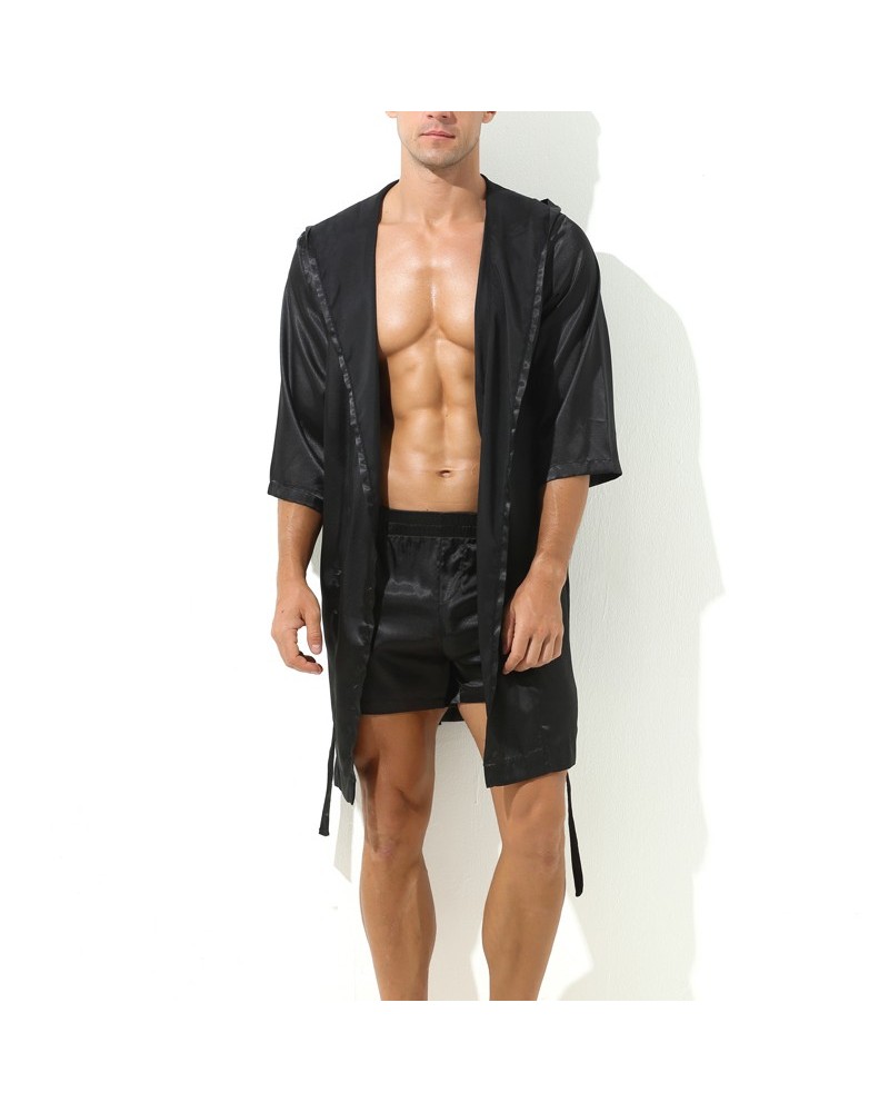 Peignoir effet satiné Long Slit Noir sextoys et accessoires sur La Boutique du Hard