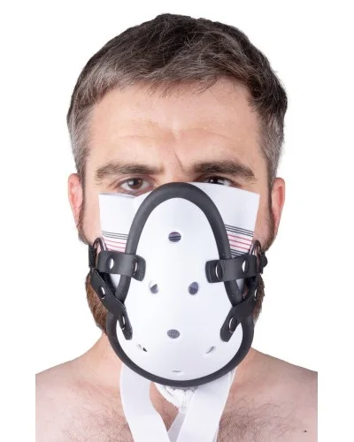 Masque avec Lanières en Cuir « Sniff my .... » Blanc sextoys et accessoires sur La Boutique du Hard