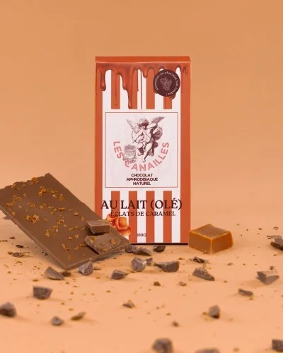 Tablette de Chocolat Aphrodisiaque Au lait (Olé) Éclats de Caramel 100g sextoys et accessoires sur La Boutique du Hard