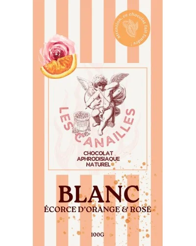 Tablette de Chocolat Aphrodisiaque Blanc Écorces d'orange & Rose 100g sextoys et accessoires sur La Boutique du Hard
