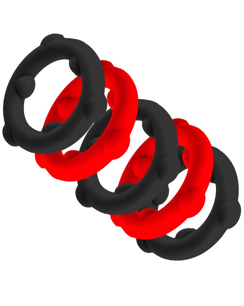 Lot de 5 Cockrings Spinner 25 mm Noir-Rouge sextoys et accessoires sur La Boutique du Hard
