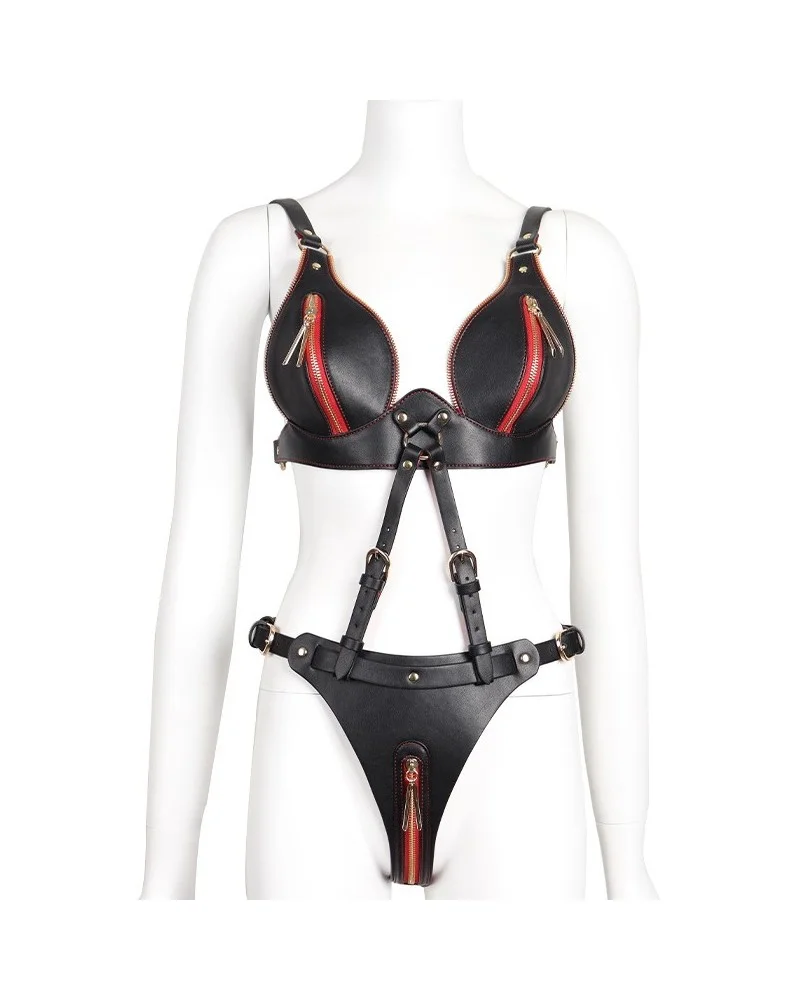 Ensemble Ouvert 2 Pièces Leathcrossed Noir et Rouge sextoys et accessoires sur La Boutique du Hard