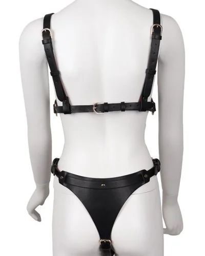 Ensemble Ouvert 2 Pièces Leathcrossed Noir et Rouge sextoys et accessoires sur La Boutique du Hard