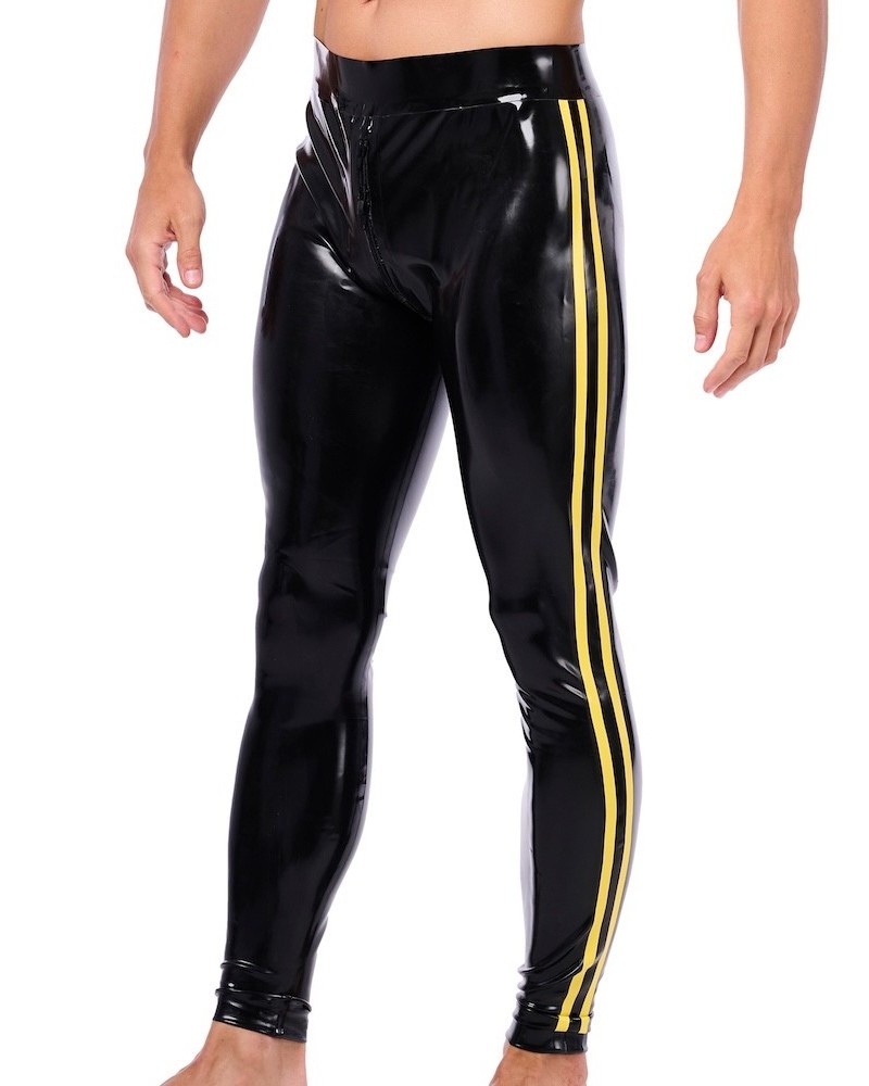 Pantalon en latex Xrub avec Zip Avant/Arrière Noir-Jaune sextoys et accessoires sur La Boutique du Hard