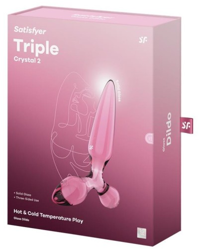 Plug en verre Triple crystal 2 Rose 14 x 3.2cm sextoys et accessoires sur La Boutique du Hard