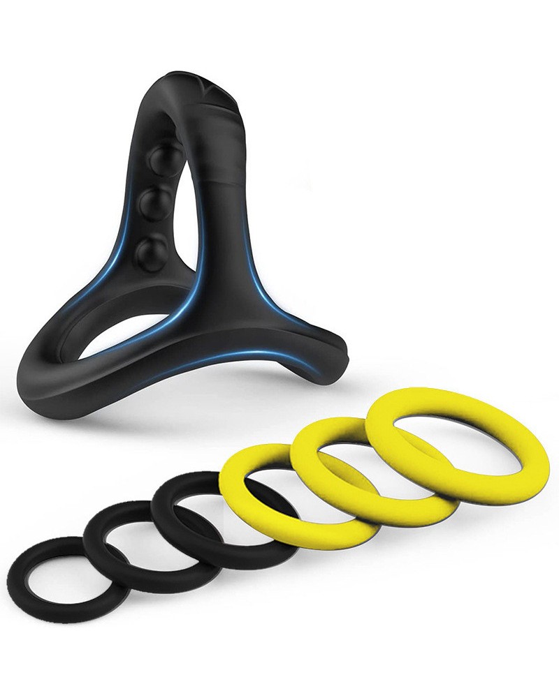 Pack 7 Cockrings Full Erect Noir-Jaune