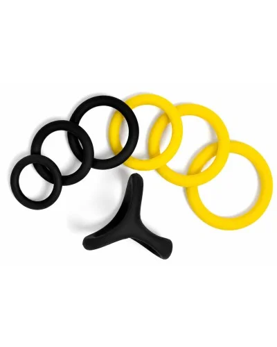 Pack 7 Cockrings Full Erect Noir-Jaune