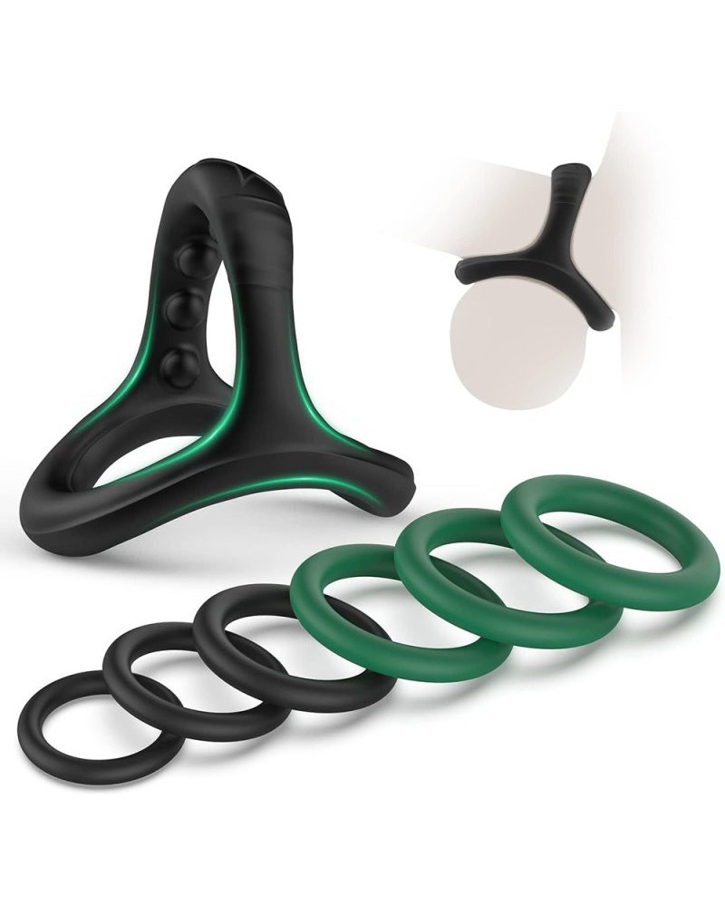 Pack 7 Cockrings Fulll Erect Noir-Vert