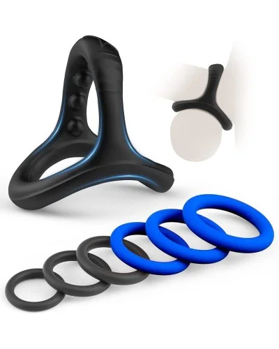 Pack 7 Cockrings Full Erect Noir-Bleu