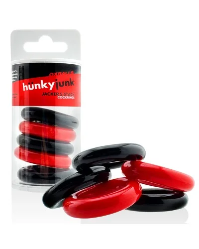 Lot de 5 Cockrings étirables Jacker 5-Stack 22mm Noir-Rouge