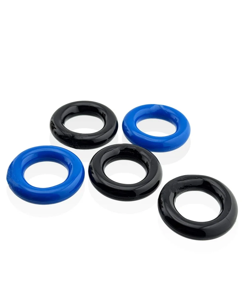 Lot de 5 Cockrings étirables Jacker 5-Stack 22mm Noir-Bleu