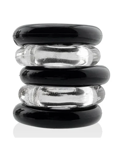 Lot de 5 Cockrings étirables Jacker 5-Stack 22mm Noir-Transparent