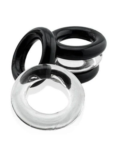 Lot de 5 Cockrings étirables Jacker 5-Stack 22mm Noir-Transparent
