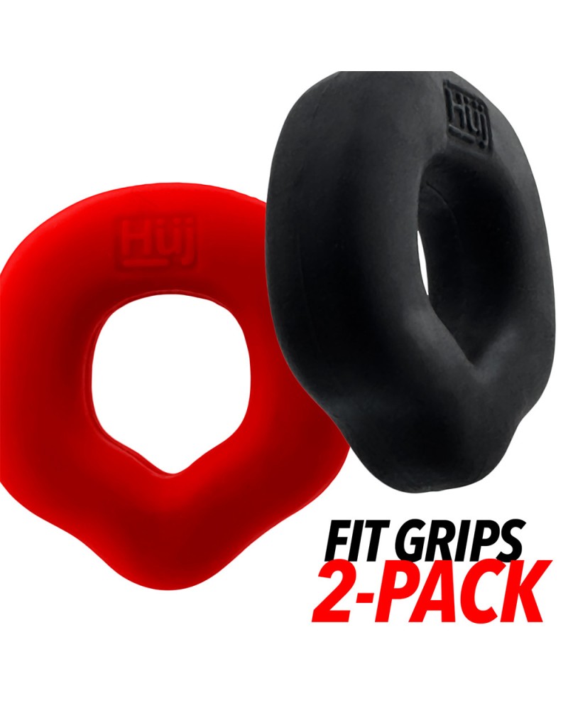 Lot de 2 Cockrings Fit Grips 25 mm Noir-Rouge