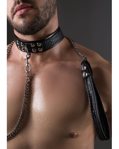 Collier-laisse Motif Croco Feros Noir