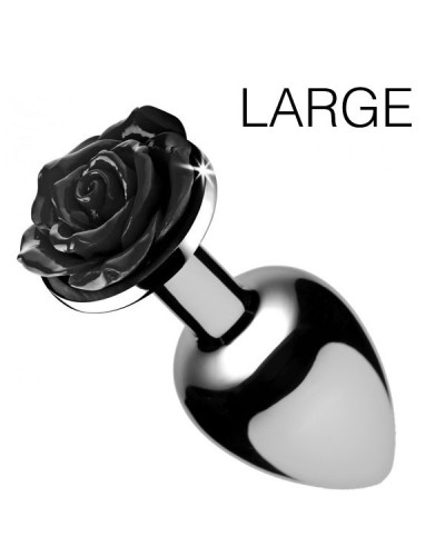 Plug Bijou avec Rose noire - 8.5 x 4.1 cm LARGE pas cher