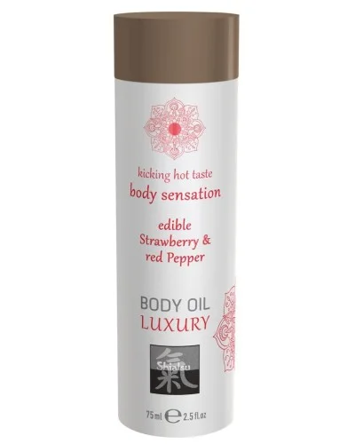 Huile de massage Comestible - FRAISE et POIVRON ROUGE 75ml pas cher