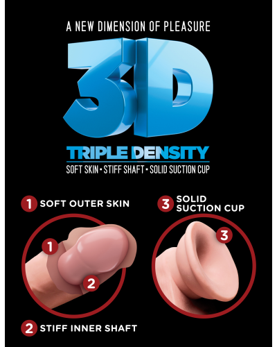 Gode rEaliste 3D Triple Density 17 x 4.3 cm pas cher