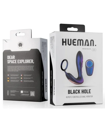 Cockring + Plug vibrant Black Hole Hueman 11 x 3.3cm pas cher