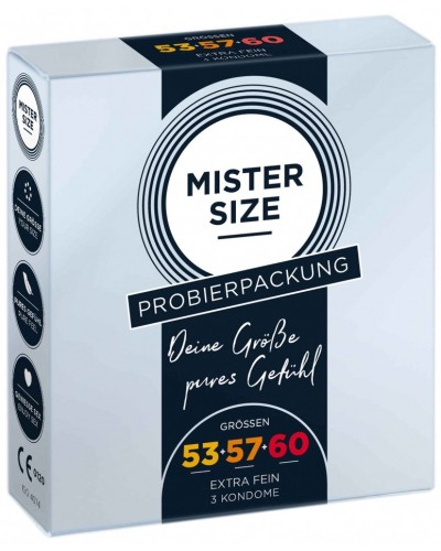 PrEservatifs MISTER SIZE Echantillon 3 tailles 53. 57 et 60mm pas cher