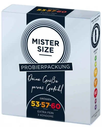 PrEservatifs MISTER SIZE Echantillon 3 tailles 53. 57 et 60mm pas cher