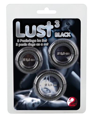 Lot de 3 cockrings silicone Lust Noirs pas cher