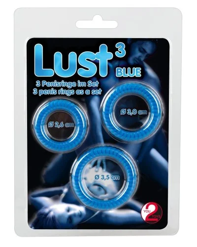 Lot de 3 cockrings Lust Bleus pas cher