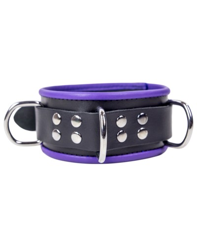 Collier en cuir 3 Anneaux D Noir-Violet pas cher