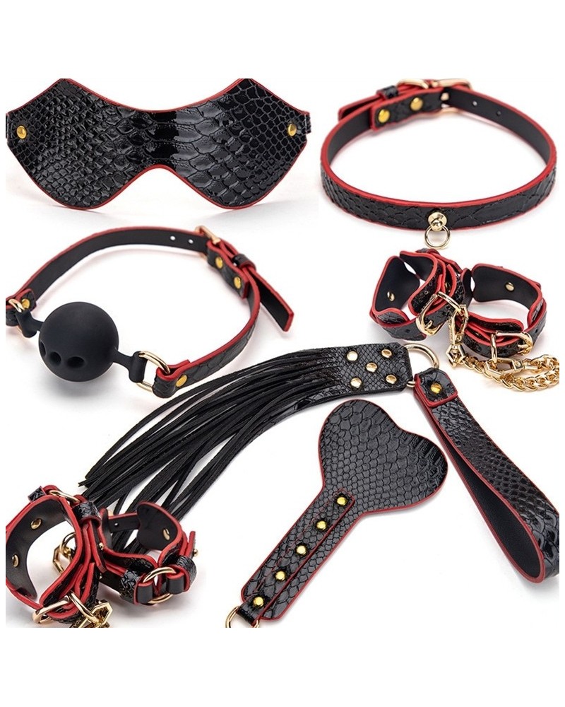 Kit Bdsm 7 Pieces Caiman noir-Rouge pas cher