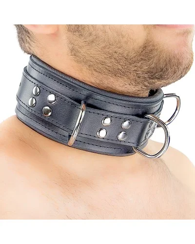 Collier rembourrE en cuir avec Anneaux D Noir pas cher