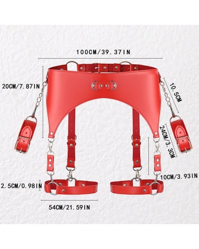 Ceinture Porte-Jarretelles et Menottes Rouge pas cher