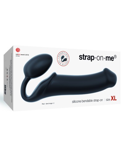 Gode + Plug STRAP-ON-ME Bendable XL 16 x 4.5 cm Noir pas cher