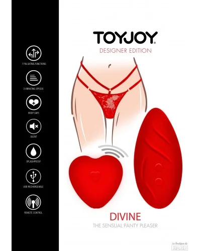 Stimulateur de clitoris avec culotte dentelle Divine Panty Rouge sur la Boutique du Hard