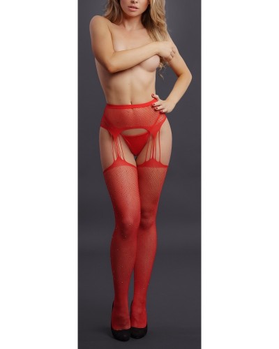 Collant effet porte-jarretelles avec strass Lana - Rouge sur la Boutique du Hard