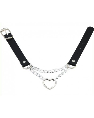 Metal Heart Collar With Chain BLACK sur la Boutique du Hard