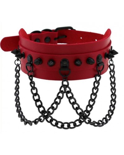 Collier à pointes Piky Rouge-Noir sur la Boutique du Hard