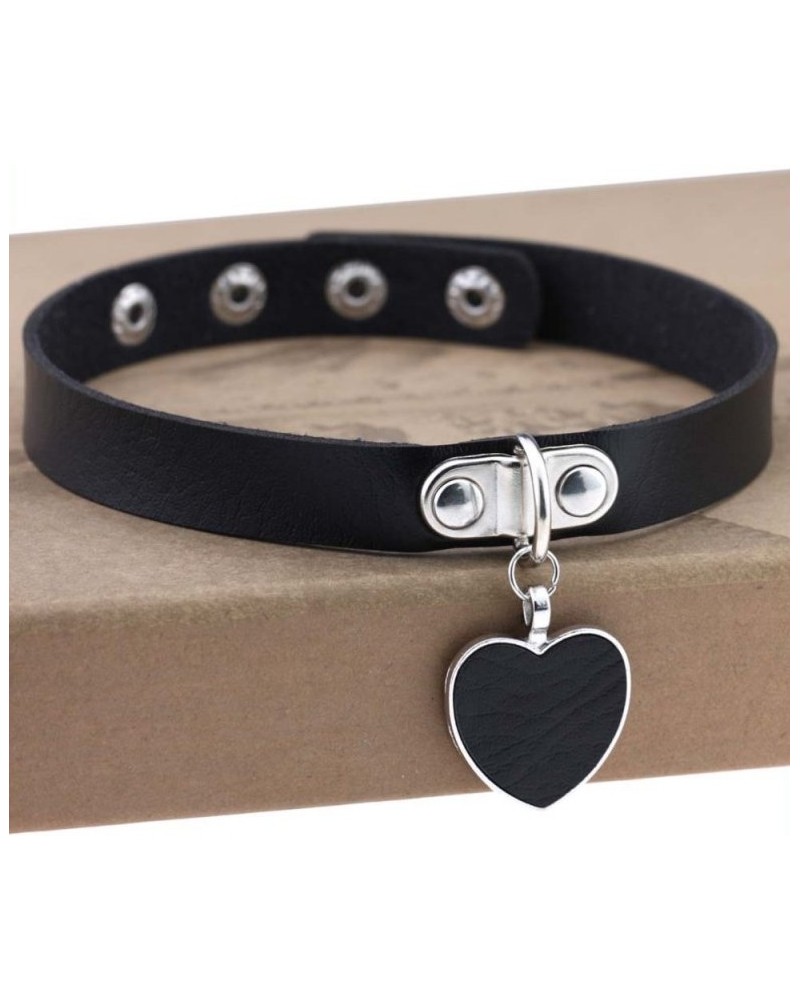 Punk Goth Heart Pendant Necklace Leather Collar BLACK sur la Boutique du Hard