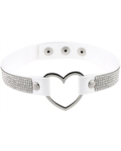 Ras de cou Heart Strass Blanc sur la Boutique du Hard