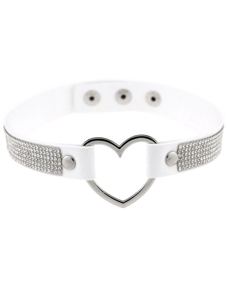 Ras de cou Heart Strass Blanc sur la Boutique du Hard