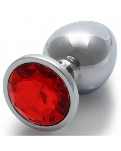 Bijou anal Round Gem M 7 x 3.3 cm Argenté-Rouge sur la Boutique du Hard