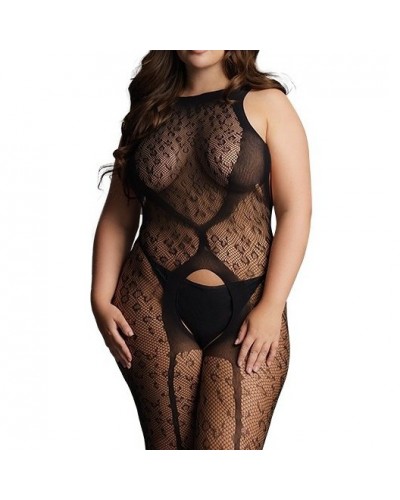 Combinaison CROTCHLESS LEOPARD Noire sur la Boutique du Hard