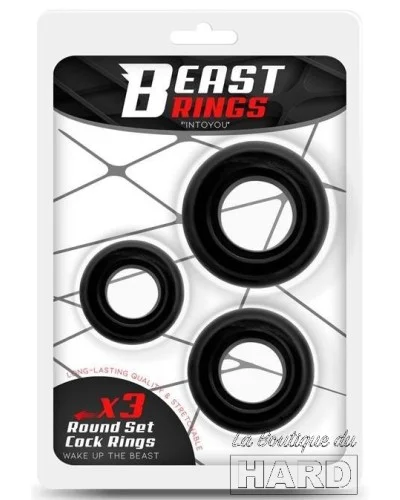 Lot de 3 cockrings souples Beast Ring Noirs pas cher