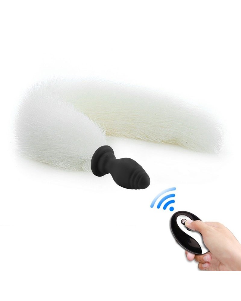 Plug Queue Vibrant Fox Tail Vibe 6.5 x 3.2cm - Queue 40cm Blanche sur la Boutique du Hard