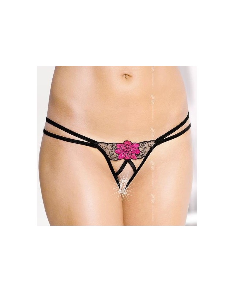 Tanga ouvert  BEGNINA - Noir et rose sur la Boutique du Hard