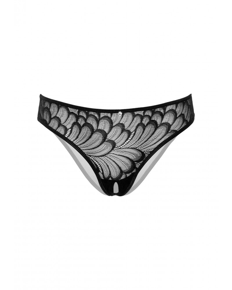 String avec ouverture intime Crotch Hip Noir pas cher La