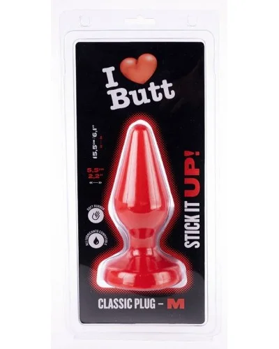 Plug Classic M I Love Butt 13 x 5.3 cm Rouge sextoys et accessoires sur La Boutique du Hard