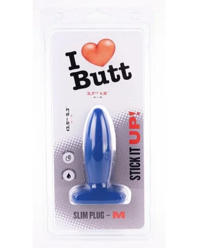 Plug Slim M I Love Butt 11 x 3.7 cm Bleu sextoys et accessoires sur La Boutique du Hard