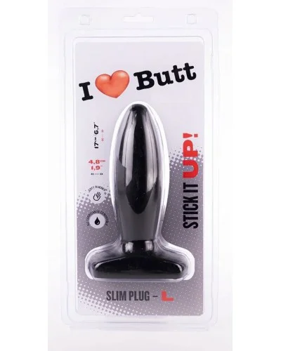 Plug Slim L I Love Butt 14 x 4.8 cm Noir sextoys et accessoires sur La Boutique du Hard