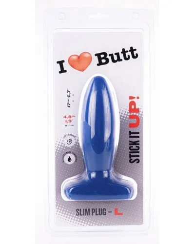 Plug Slim L I Love Butt 14 x 4.8 cm Bleu sextoys et accessoires sur La Boutique du Hard