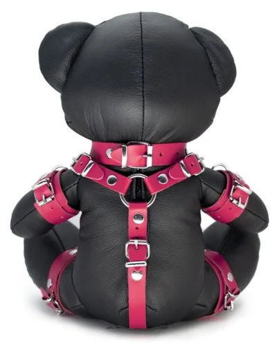 Ours en cuir EDDY The BDSM Teddy Bear Rose + Boite sextoys et accessoires sur La Boutique du Hard